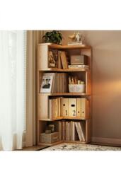 Rackhams 6/5/4-Tier L-shaped Corner Bookshelf Wooden Storage Rack Bookcase Holder Organizer - Natural - M - thumbnail 6