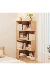 Rackhams 6/5/4-Tier L-shaped Corner Bookshelf Wooden Storage Rack Bookcase Holder Organizer - Natural - M - thumbnail 1