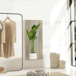 Rackhams Decorative Grid Wall Mirror, with Back Hooks - Gold Tone - thumbnail 2