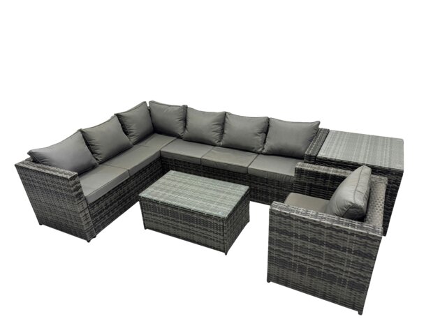 Rackhams Outdoor Rattan Rectangular Coffee Table Corner Sofa Sets Garden Furniture Set with Side Table Dark Grey Mixed - image 1