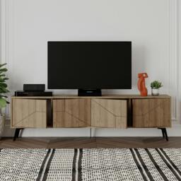 "Rackhams Dune Modern TV Unit Multimedia Centre with Storage Stylish TV Cabinet 65"" - Dark Oak Effect"