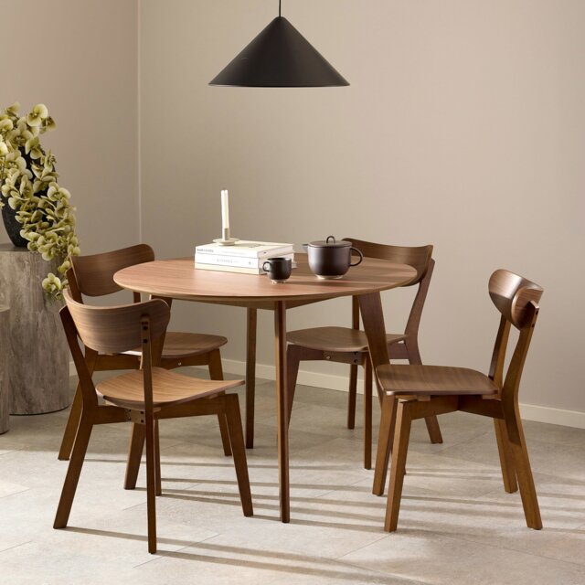 Rackhams Roxby Round Dining Table in Walnut 105x76cm Included 4 Roxby Dining Chairs in Walnut - Brown - No - Brown - image 1