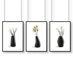 Rackhams Prints For Bathroom Walls - Set of 3 Botanical Wall art Prints - A3 11.69 x 16.54 in / 29.7 x 42 cm - Satin Photo paper 280 gsm - Black Frame - thumbnail 1