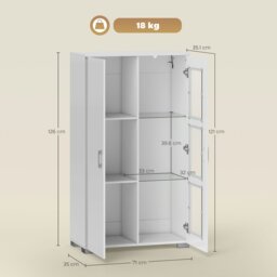 Rackhams Display Cabinet with Glass Shelves, Sideboard for Living Room, White - High gloss, matte - Sideboard - White - thumbnail 5