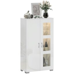 Rackhams Display Cabinet with Glass Shelves, Sideboard for Living Room, White - High gloss, matte - Sideboard - White - thumbnail 2