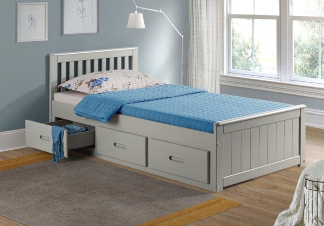 Rackhams Mission 3ft Single Pine Storage Bed with 3 Drawers Waxed White Grey - Grey - 3FT - image 1
