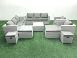 Rackhams Garden Outdoor Furniture Set 12 Seater Rattan Sofa Set with 4 Footstools Light Grey Mixed - thumbnail 2