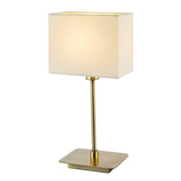 Rackhams Contemporary Antique Brass Bedside Table Lamp with White Cotton Fabric Shade