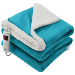 Rackhams Heated Throw Electric Blanket 6 Heat and 3 Timer Auto Shut Off - Digital Control - Machine Washable - Light Blue