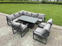 Rackhams 9 Seater Aluminium Garden Furniture Set with Adjustable Rising Dining Table, Corner Sofa & 3 Chairs - Grey - thumbnail 1