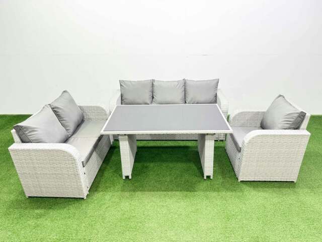 Rackhams Rattan Outdoor Table Reclining Chair Sofa Set Light Grey 6 Seater - image 1