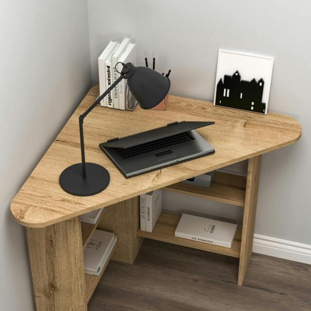 Rackhams Corner Computer Desk with Shelves-Gredos - Oak - image 1