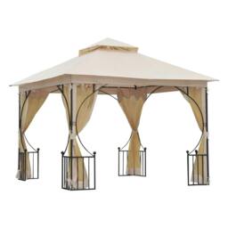 Rackhams 3 x 3(m) Garden Gazebo Patio Party Tent Shelter Outdoor Canopy Double Tier Sun Shade Metal Frame Netting, Beige - thumbnail 1