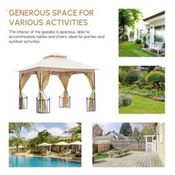 Rackhams 3 x 3(m) Garden Gazebo Patio Party Tent Shelter Outdoor Canopy Double Tier Sun Shade Metal Frame Netting, Beige - thumbnail 4