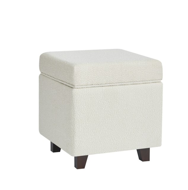Rackhams Boucle Fabric Square Ottoman Footstool with Storage - Cream - Cream - image 1
