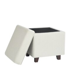 Rackhams Boucle Fabric Square Ottoman Footstool with Storage - Cream - Cream - thumbnail 2