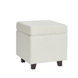 Rackhams Boucle Fabric Square Ottoman Footstool with Storage - Cream - Cream - thumbnail 1