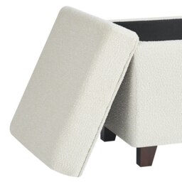 Rackhams Boucle Fabric Square Ottoman Footstool with Storage - Cream - Cream - thumbnail 4