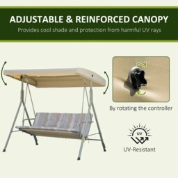 Rackhams 3 Person Porch Swing Chair Outdoor Lounge Bench Canopy Light Brown - thumbnail 3