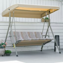 Rackhams 3 Person Porch Swing Chair Outdoor Lounge Bench Canopy Light Brown