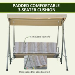 Rackhams 3 Person Porch Swing Chair Outdoor Lounge Bench Canopy Light Brown - thumbnail 4