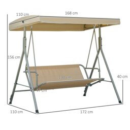Rackhams 3 Person Porch Swing Chair Outdoor Lounge Bench Canopy Light Brown - thumbnail 5
