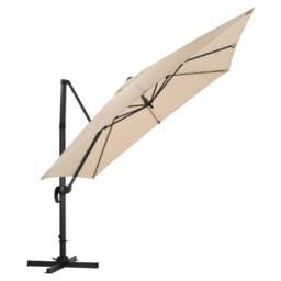 Rackhams 3 x 3 M Taupe Square Cantilever Parasol Outdoor Hanging Umbrella for Garden and Patio - Parasol + Cross Base + Round Water Tank - thumbnail 4