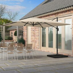 Rackhams 3 x 3 M Taupe Square Cantilever Parasol Outdoor Hanging Umbrella for Garden and Patio - Parasol + Cross Base + Round Water Tank - thumbnail 2