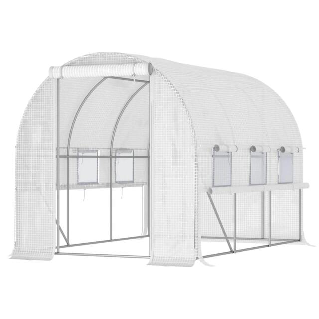Rackhams Walk-in Polytunnel Greenhouse Green House with Roll-up Sidewalls, UV-resistant PE Cover, 3 x 2 x 2m, White - image 1