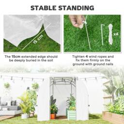 Rackhams Walk-in Polytunnel Greenhouse Green House with Roll-up Sidewalls, UV-resistant PE Cover, 3 x 2 x 2m, White - thumbnail 6