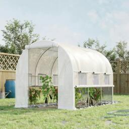 Rackhams Walk-in Polytunnel Greenhouse Green House with Roll-up Sidewalls, UV-resistant PE Cover, 3 x 2 x 2m, White - thumbnail 2