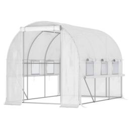 Rackhams Walk-in Polytunnel Greenhouse Green House with Roll-up Sidewalls, UV-resistant PE Cover, 3 x 2 x 2m, White - thumbnail 1