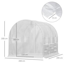 Rackhams Walk-in Polytunnel Greenhouse Green House with Roll-up Sidewalls, UV-resistant PE Cover, 3 x 2 x 2m, White - thumbnail 3