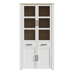 Rackhams Bohol Display Cabinet 4 Door 2 Drawer in Oak/White inc LED Lighting - Full Assembly Required - Oak & White - Matt - thumbnail 4
