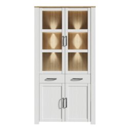 Rackhams Bohol Display Cabinet 4 Door 2 Drawer in Oak/White inc LED Lighting - Full Assembly Required - Oak & White - Matt - thumbnail 2
