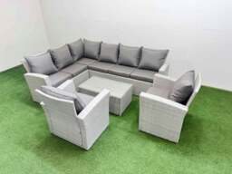 Rackhams 8 Seater Garden Outdoor PE Rattan Furniture Set Rattan Garden Sofa Set with 2 Chair Light Grey Mixed - thumbnail 2