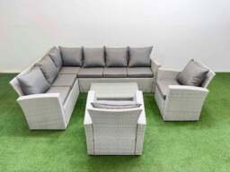 Rackhams 8 Seater Garden Outdoor PE Rattan Furniture Set Rattan Garden Sofa Set with 2 Chair Light Grey Mixed - thumbnail 1