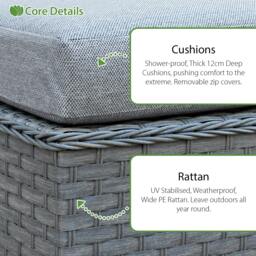 Rackhams Buxton Rattan 9 Seat Rising Firepit Corner Set in Ocean Grey with Grey Cushions & Free Rain Cover - Ocean Grey - 9 Seat - thumbnail 3