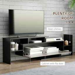 Rackhams TV Cabinet Unit w/ Wall-Mounted Shelf, Open Shelves Black and Brown - thumbnail 5
