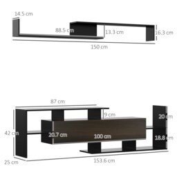 Rackhams TV Cabinet Unit w/ Wall-Mounted Shelf, Open Shelves Black and Brown - thumbnail 6