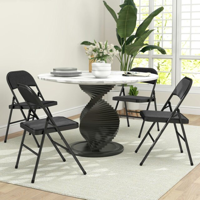 Rackhams 4 Pack Linen-Look Padded Folding Chairs with Cushioned Seat Black - Black - 4 - Steel, Linen, Foam - image 1