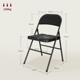 Rackhams 4 Pack Linen-Look Padded Folding Chairs with Cushioned Seat Black - Black - 4 - Steel, Linen, Foam - thumbnail 3