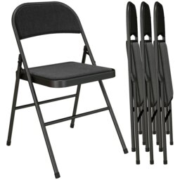 Rackhams 4 Pack Linen-Look Padded Folding Chairs with Cushioned Seat Black - Black - 4 - Steel, Linen, Foam - thumbnail 2