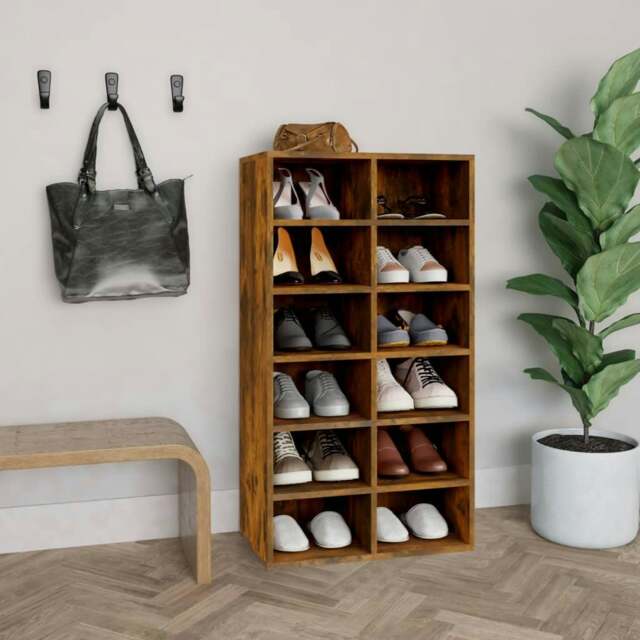 Rackhams Shoe Rack Smoked Oak 54x34x100.5 cm Engineered Wood