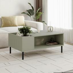 Rackhams Modern Coffee Table 100cm with Vertical Planter Shelf & Open Storage Tray Table Black Metal Legs,Living Room, Ash Green - Ash Green - thumbnail 1