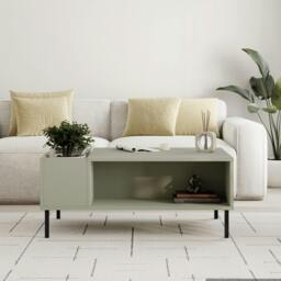 Rackhams Modern Coffee Table 100cm with Vertical Planter Shelf & Open Storage Tray Table Black Metal Legs,Living Room, Ash Green - Ash Green - thumbnail 5