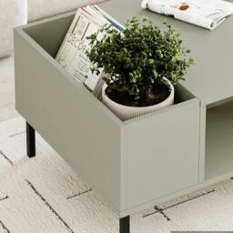 Rackhams Modern Coffee Table 100cm with Vertical Planter Shelf & Open Storage Tray Table Black Metal Legs,Living Room, Ash Green - Ash Green - thumbnail 4