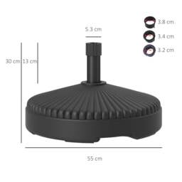 Rackhams Garden Parasol Base, 28kg Sand Filled, 23kg Water Filled, Black - Φ55 x 30H cm - 1 - Centre Pole Umbrella Base - thumbnail 3