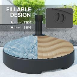 Rackhams Garden Parasol Base, 28kg Sand Filled, 23kg Water Filled, Black - Φ55 x 30H cm - 1 - Centre Pole Umbrella Base - thumbnail 4