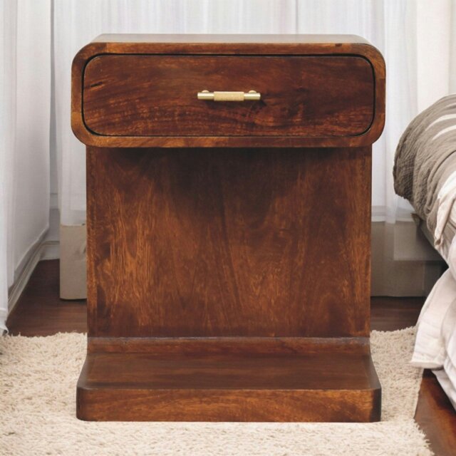 Rackhams Solid Wood Chestnut T-Bar Rounded Bedside Table - image 1